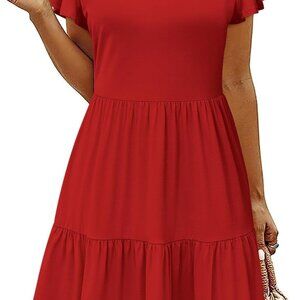 Women's Summer Dress Casual V Neck Ruffle Sleeve A-Line Pockets Fit & Flare